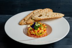 Salmon tartare with mango salsa image