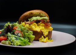 Guac bacon omelette burger image
