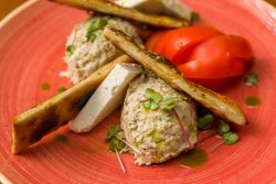 Salată de vinete cu roșii și telemea/Eggplant salad with   tomatoes and sheep`s milk cheese  image